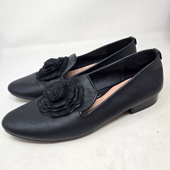 TARYN ROSE Brayden Elegant Black Leather Floral Women's Loafers Size 8B - Picture 3 of 7